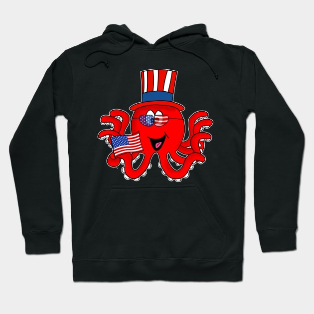 4th July Octopus American Flag USA Hoodie by doodlerob